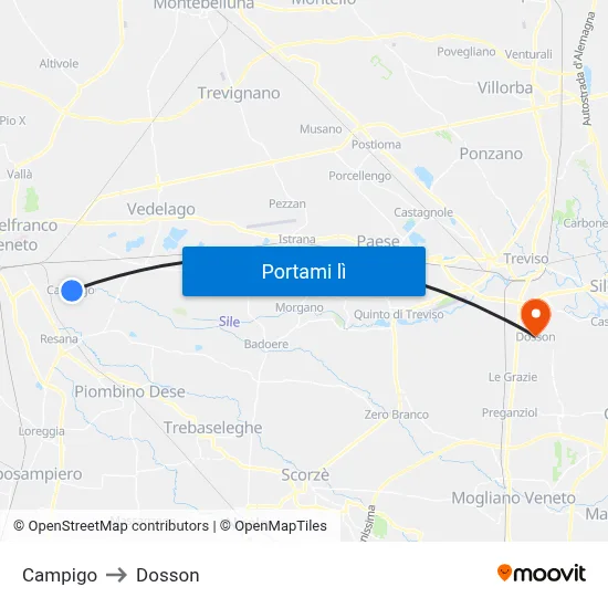 Campigo to Dosson map