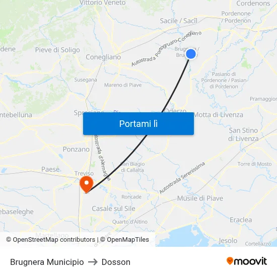 Brugnera Municipio to Dosson map