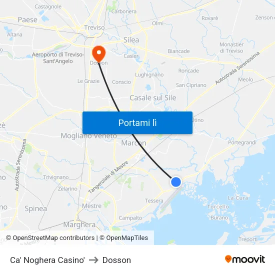 Ca' Noghera Casino' to Dosson map