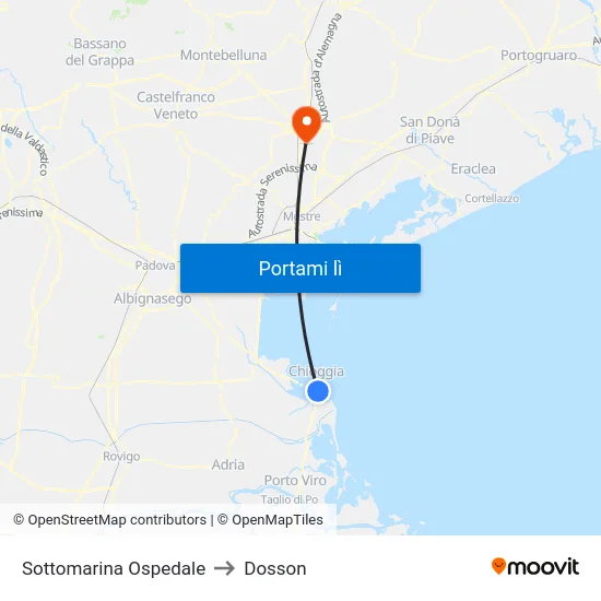 Sottomarina Ospedale to Dosson map