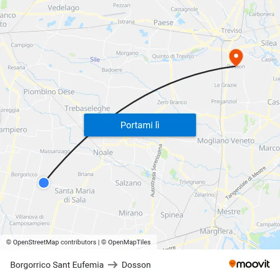 Borgorrico Sant Eufemia to Dosson map