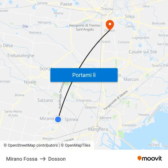 Mirano Fossa to Dosson map