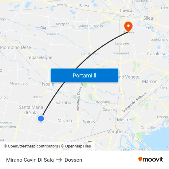 Mirano Cavin Di Sala to Dosson map