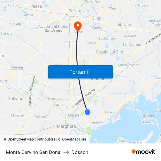 Monte Cervino San Dona' to Dosson map