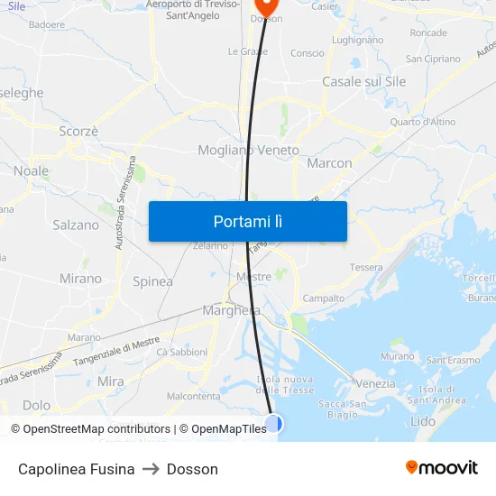 Capolinea Fusina to Dosson map