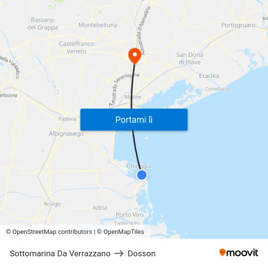 Sottomarina Da Verrazzano to Dosson map