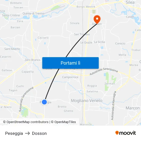 Peseggia to Dosson map