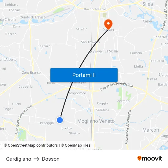 Gardigiano to Dosson map