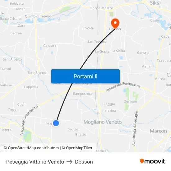 Peseggia  Vittorio Veneto to Dosson map