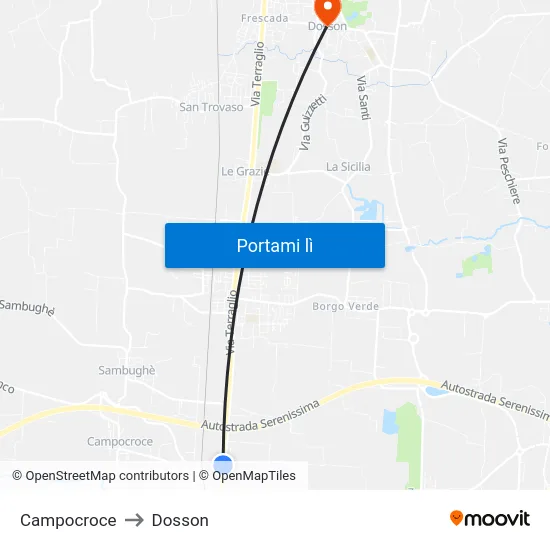 Campocroce to Dosson map