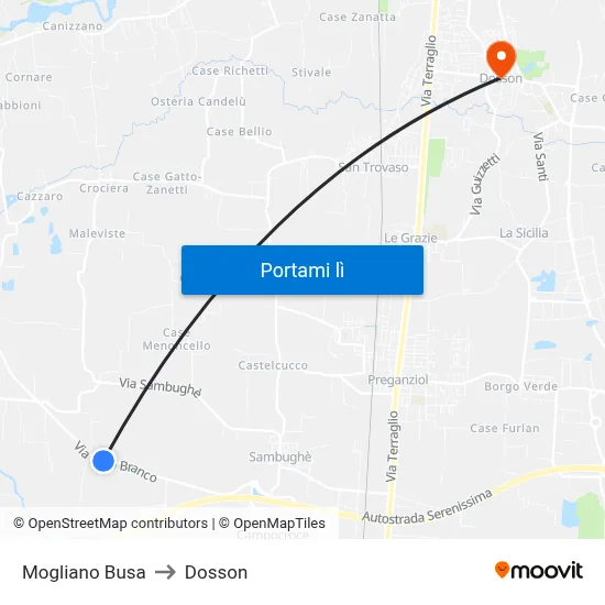 Mogliano Busa to Dosson map