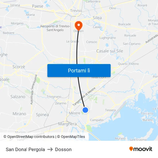 San Dona' Pergola to Dosson map