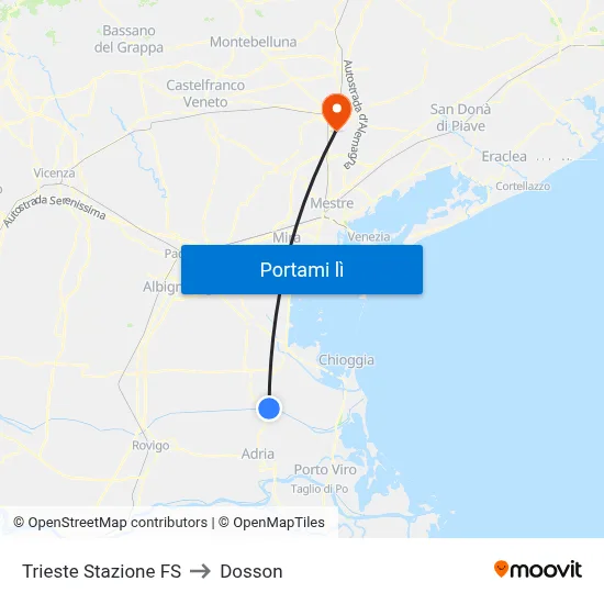 Trieste Stazione FS to Dosson map