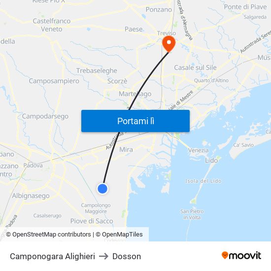 Camponogara Alighieri to Dosson map