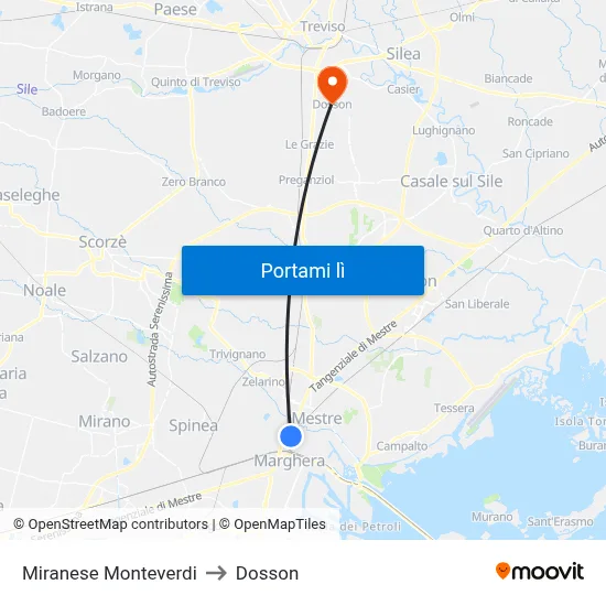 Miranese Monteverdi to Dosson map