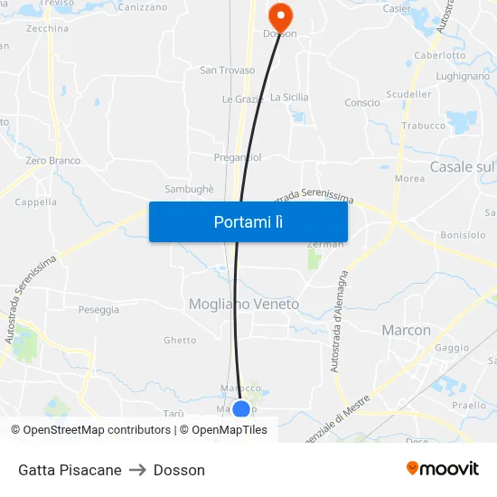 Gatta Pisacane to Dosson map