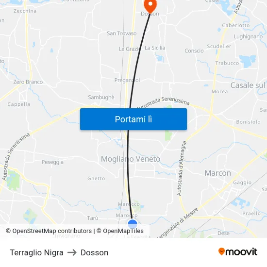 Terraglio Nigra to Dosson map