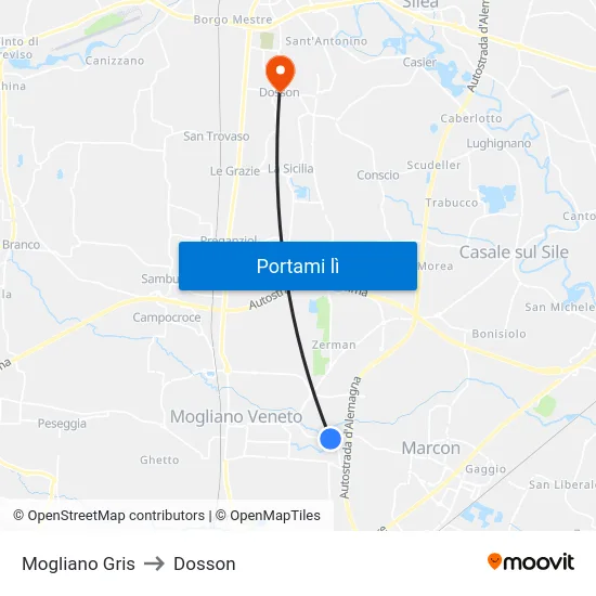 Mogliano Gris to Dosson map