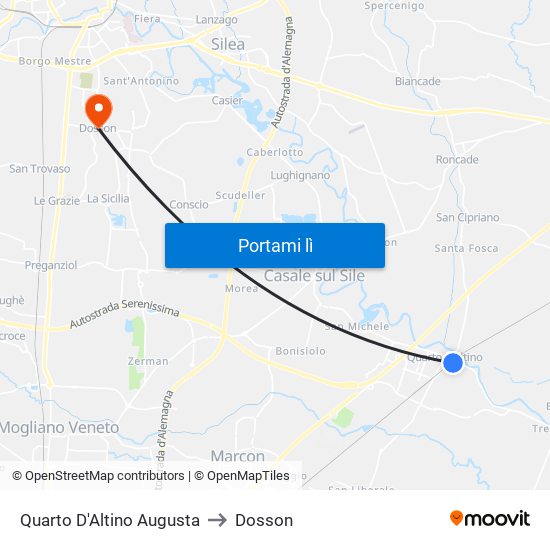 Quarto D'Altino Augusta to Dosson map