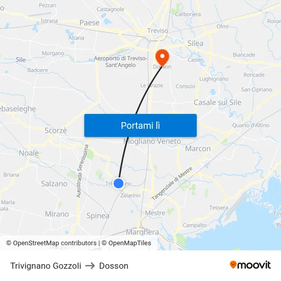 Trivignano Gozzoli to Dosson map