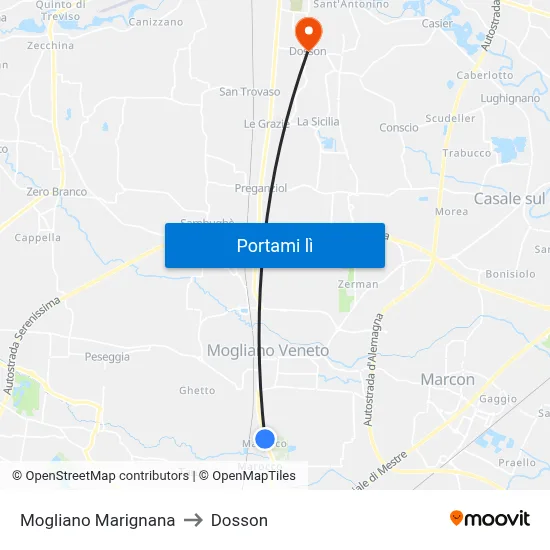 Mogliano Marignana to Dosson map