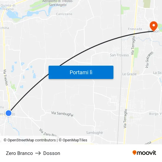 Zero Branco to Dosson map