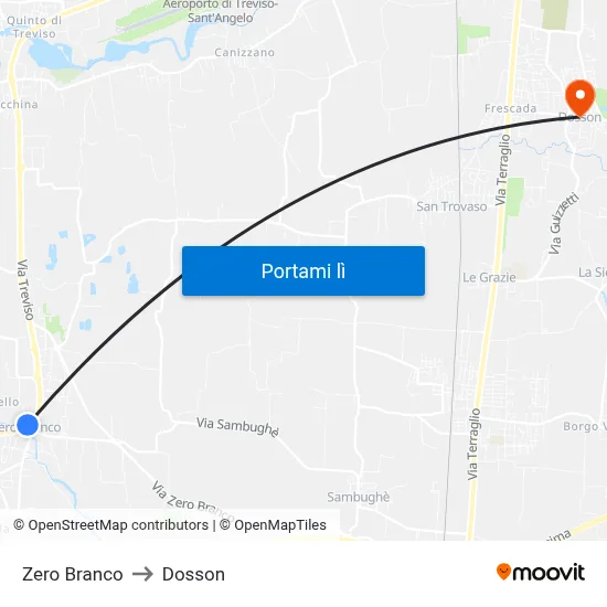 Zero Branco to Dosson map