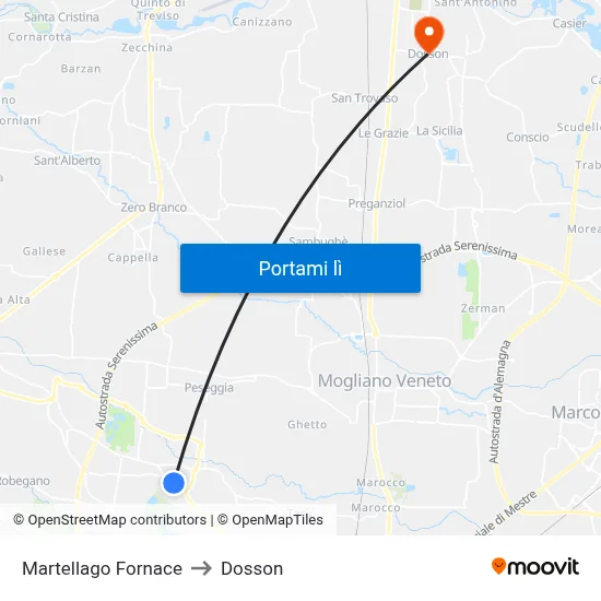 Martellago Fornace to Dosson map