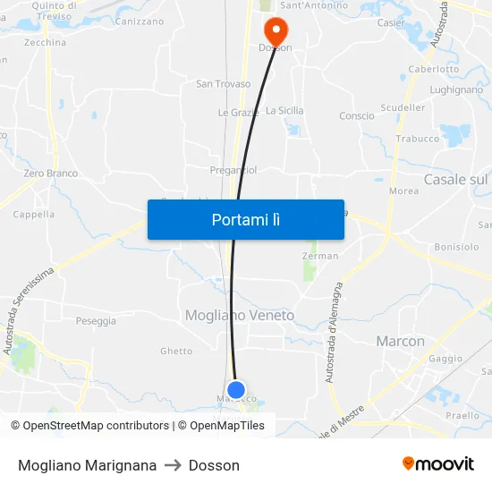 Mogliano Marignana to Dosson map