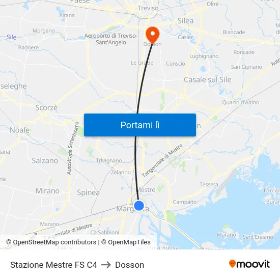 Stazione Mestre FS C4 to Dosson map