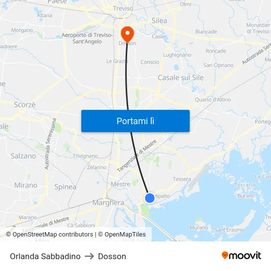 Orlanda Sabbadino to Dosson map