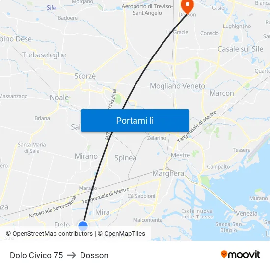 Dolo Civico 75 to Dosson map