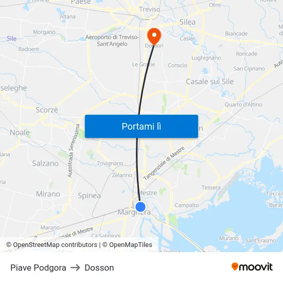Piave Podgora to Dosson map