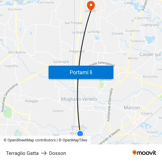 Terraglio Gatta to Dosson map