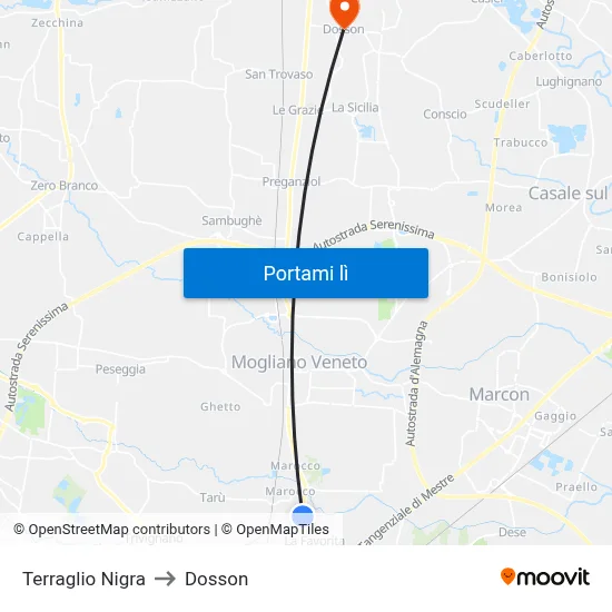 Terraglio Nigra to Dosson map