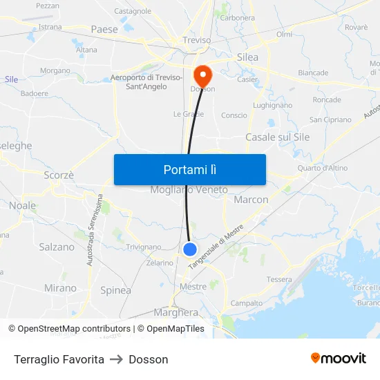 Terraglio Favorita to Dosson map
