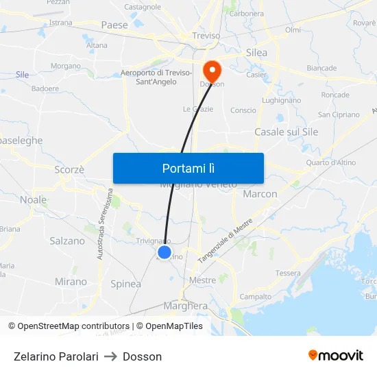 Zelarino Parolari to Dosson map