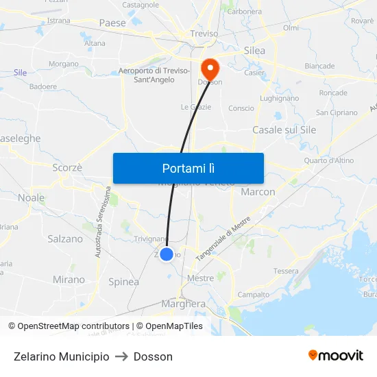 Zelarino Municipio to Dosson map