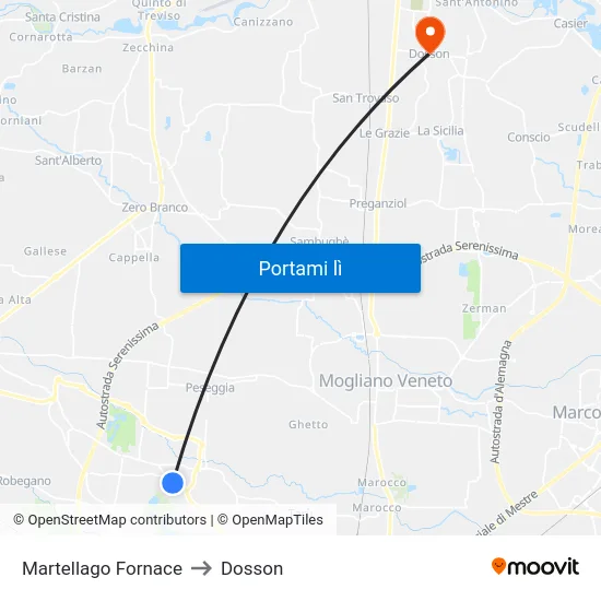 Martellago Fornace to Dosson map