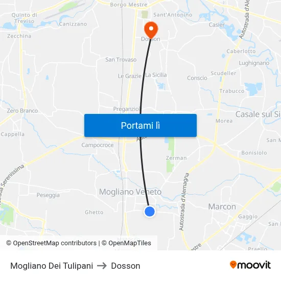 Mogliano Dei Tulipani to Dosson map