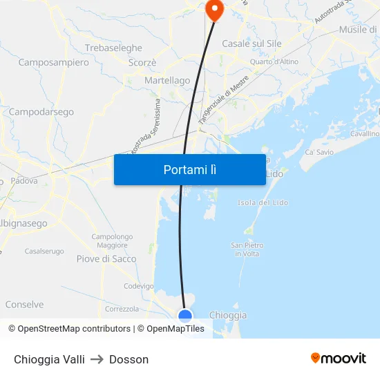 Chioggia Valli to Dosson map