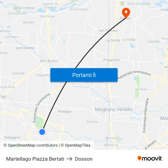 Martellago Piazza Bertati to Dosson map