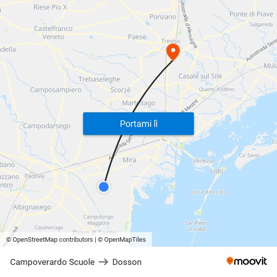 Campoverardo Scuole to Dosson map