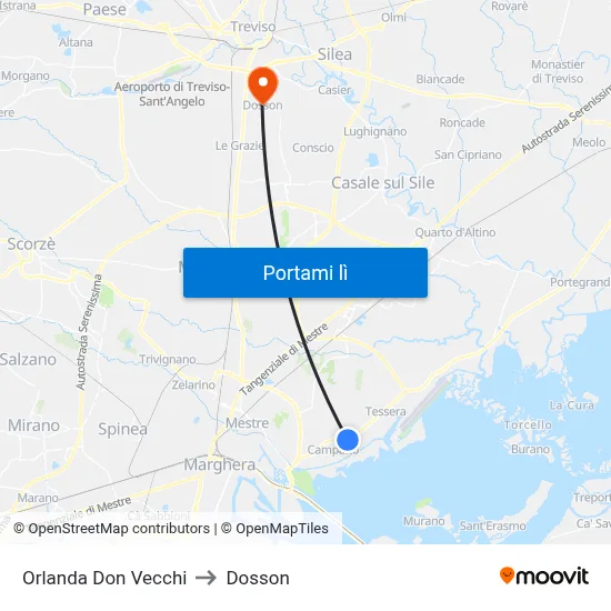 Orlanda Don Vecchi to Dosson map