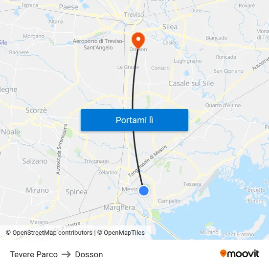 Tevere Parco to Dosson map