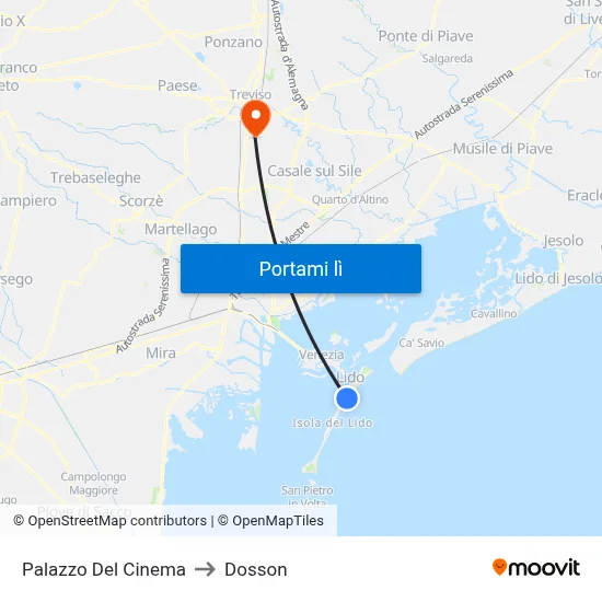 Palazzo Del Cinema to Dosson map