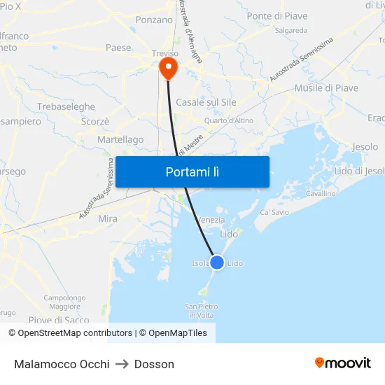 Malamocco Occhi to Dosson map