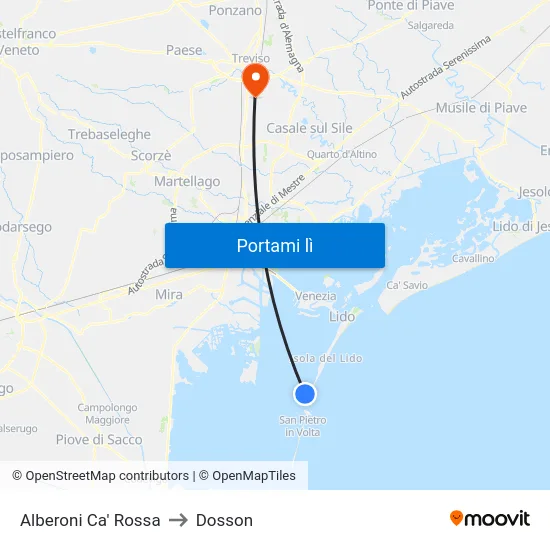 Alberoni Ca' Rossa to Dosson map