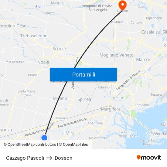 Cazzago Pascoli to Dosson map