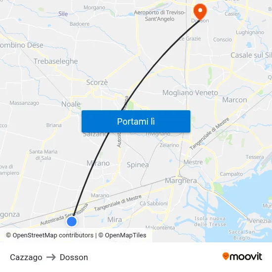 Cazzago to Dosson map